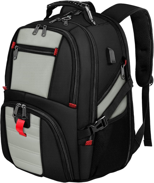 YOREPEK 18.4 Laptop Backpack, Large Backpacks with USB Charger Port, TSA Friendly Flight Approved Weekend Carry on Backpack with Luggage Strap for Men and Women, Grey - Roamly