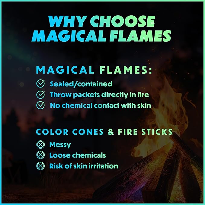 Magical Flames Fire Color Packets (Ultimate 25 Pack), Vibrant Multi-Color Fire for Fire Pits, Campfires, Bonfires & Fireplaces - Camping Essentials & Outdoor Party Accessories