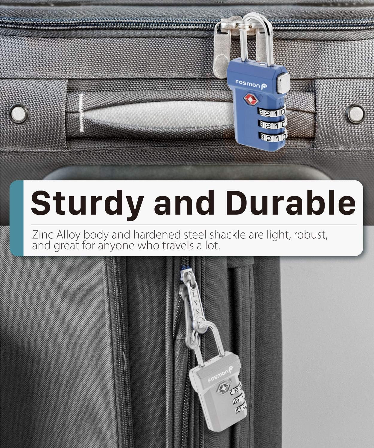 Fosmon TSA Approved Pink Locks for Luggage, Cute Suitcase Lock with Push Release Button for Extra Security, 3 Digit Combination Padlock for Travel, Backpack Zipper Anti Theft, Gym Locker, Women