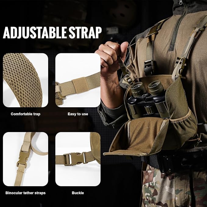VISMIX Binocular Harness, Adjustable Binocular Harness Chest Pack with Rain Cover for Hunting Hiking Shooting
