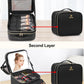 Travel Makeup Bag with LED Mirror Double Layer Makeup Case with Lighted Mirror Dual Layer Cosmetic Train Case Portable Artist Organizer Bag with Dividers and Rechargeable Vanity (Black, Small)