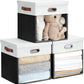 Fabric Storage Cubes with Clear Windows and Lids, 13'' Foldable Storage Bins with 3 Handles, Decorative Storage Boxes for Home, Bedroom, Closet, Office (Balck & White)