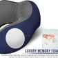 MLVOC Travel Pillow 100% Pure Memory Foam Neck Pillow, Comfortable & Breathable Cover, Machine Washable, Airplane Travel Kit with 3D Contoured Eye Masks, Earplugs, and Luxury Bag, Standard (Blue)