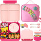 Kids Bento Lunch Box with 8oz Soup Thermo, Kids Leakproof Lunch Food Containers with 4 Compartment,Insulated Hot Food Jar with Lunch Bag for School, Travel (Pink)