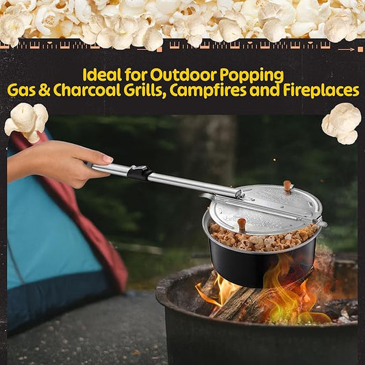 Campfire Popcorn Popper - Old Fashioned Popcorn Maker with Telescoping Handle - Camping Gear by Great Northern Popcorn (Black)