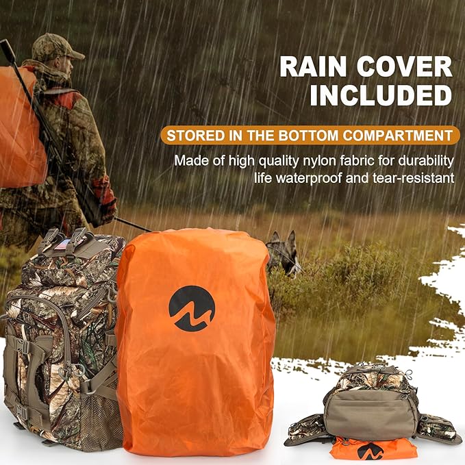 Hunting Backpack, Outdoor Hunting Pack with Rifle Holder, Hunting Backpacks for Men, Hunting Bag with Waterproof Rain Cover