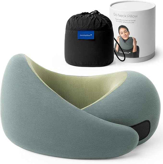 Ostrichpillow Go Neck Pillow, Travel Pillows for Airplanes, Premium Memory Foam Travel Pillow, 360º Ergonomic Design, Asymmetrical Sides, Travel Bag Included, Washable Modal Cover
