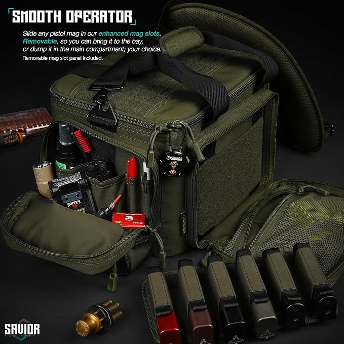 Savior Equipment Specialist Series Tactical Triple Pistol Shooting Range Hunting Duffle Bag Gun Carrying Case, Rigid Compartment Frame, Lockable Zippers