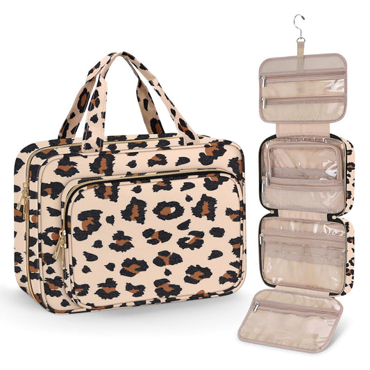 Wedama Toiletry Bag for Women, Medium Cosmetic Travel Bag, Hanging Toiletry Bag for Bathroom, PVC Waterproof Makeup Bag, Toiletries Bag for Travel Business Trips and Camping, Leopard Print - Roamly