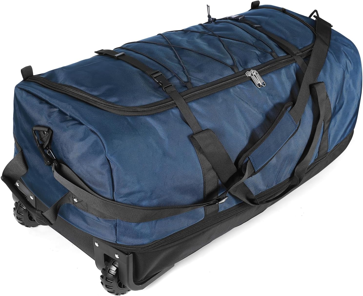 110L/140L Expandable Soft-Sided Foldable Duffle Bag with 2 Rubber Wheels,Packable 32” Rolling Carry-On with Multi-Pockets & Compartments,Navy Blue - Roamly