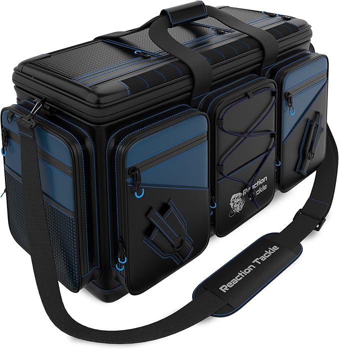 Reaction Tackle Fishing Tackle Bag – Salt Water Resistant Fishing Bag, 1000D PVC Waterproof Material, Tackle Box Organizer with Dividers for 3600 or 3700 Trays (Small, Medium, Backpack only fit 3600)