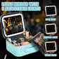 Makeup Travel Train Case with Mirror LED Light 3 Adjustable Brightness Large Cosmetic Bag Portable Storage Adjustable Partition Waterproof Makeup Brushes Make up Jewelry Gift for Women