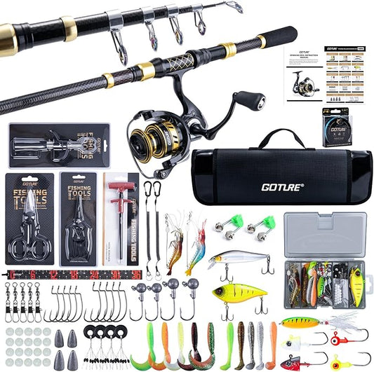 Goture Fishing Rod and Reel Combos,1.8M-2.7M Telescopic Fishing Pole Spinning Reel Line Lures Set with Carrier Bag,Telescopic Rod Kit for Starter Travel Saltwater Freshwater Gear Gift