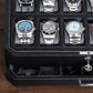ROTHWELL 12 Slot Leather Watch Box with Valet Drawer - Luxury Watch and Jewelry Case Display Organizer, Microsuede liner, Mens Locking Storage Holder Large Glass Top (Black/Grey)
