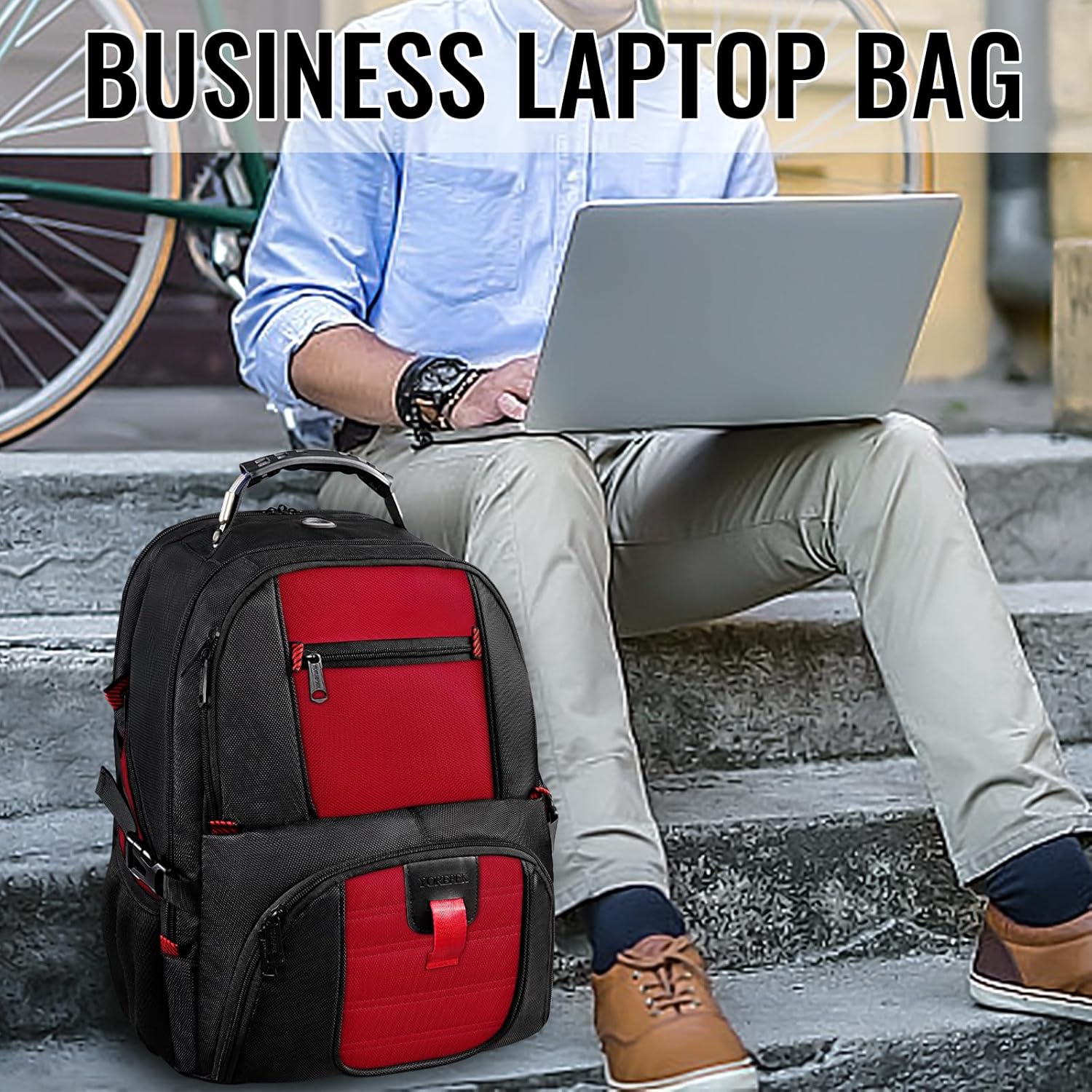 YOREPEK 18.4 Laptop Backpack,Large Backpacks Fit Most 18 Inch Laptop with USB Charger Port,TSA Friendly Flight Approved Weekend Carry on Backpack with Luggage Strap for Men and Women, Red - Roamly