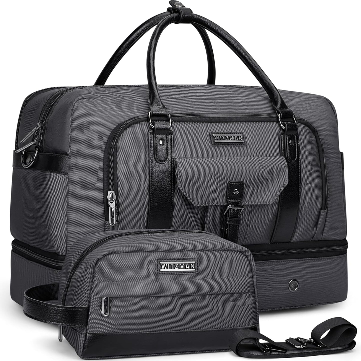 WITZMAN Weekender Bags for Men Women Carry On Duffle Overnight Bag with Toiletry Bag Sets Travel Duffel Bag Shoes Compartment （B694 Silvery Grey） - Roamly