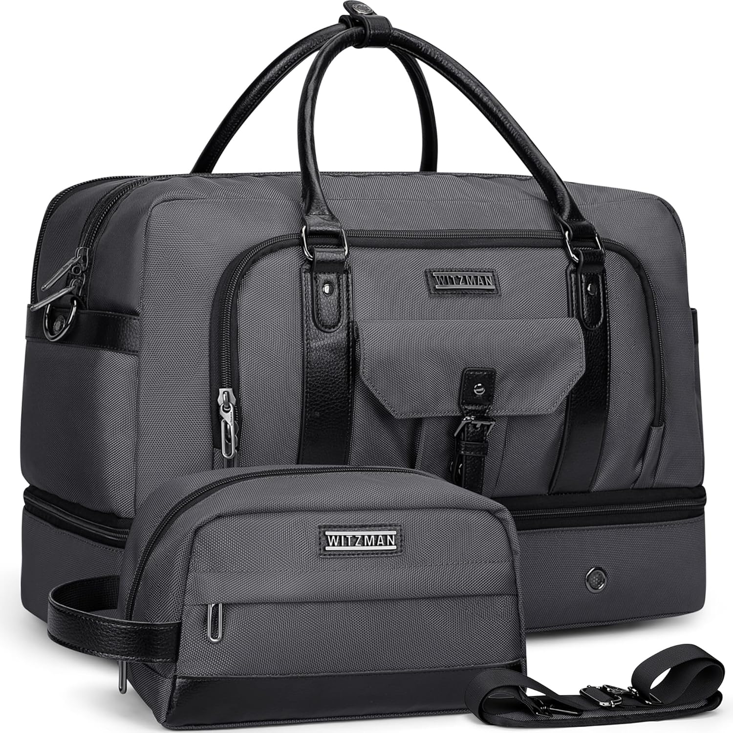 WITZMAN Weekender Bags for Men Women Carry On Duffle Overnight Bag with Toiletry Bag Sets Travel Duffel Bag Shoes Compartment （B694 Silvery Grey） - Roamly