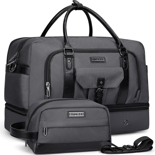 WITZMAN Weekender Bags for Men Women Carry On Duffle Overnight Bag with Toiletry Bag Sets Travel Duffel Bag Shoes Compartment （B694 Silvery Grey） - Roamly