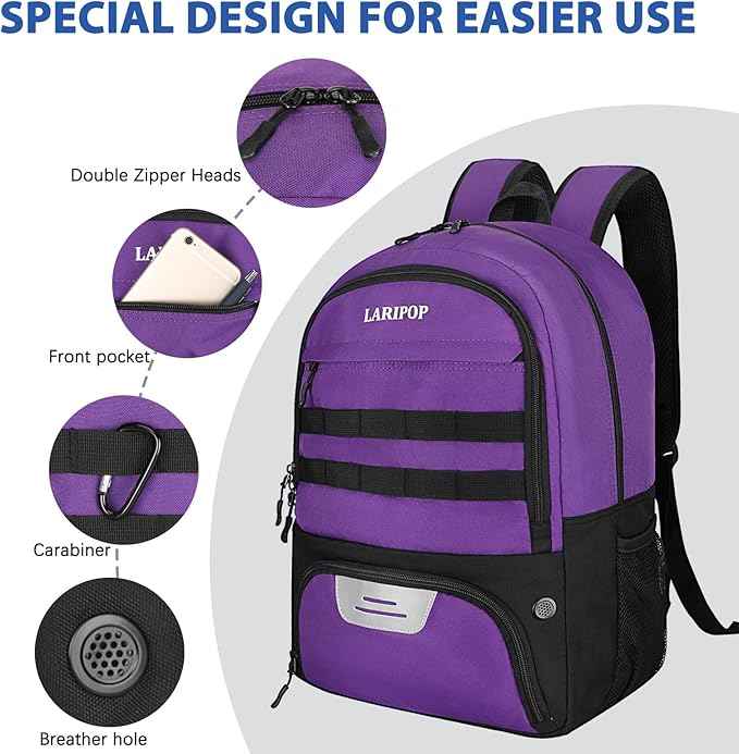 LARIPOP Soccer Backpack Soccer Bag with Ball Holder & Shoe Compartment Youth Sports Equipment Training Bag