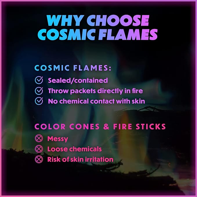 Magical Flames Fire Color Changing Packets Fire Pit (25 Pack), Fire Color Packets for Camping Essentials, Campfire, Bonfire & Fireplaces, Campfire Accessories, Cosmic Flames