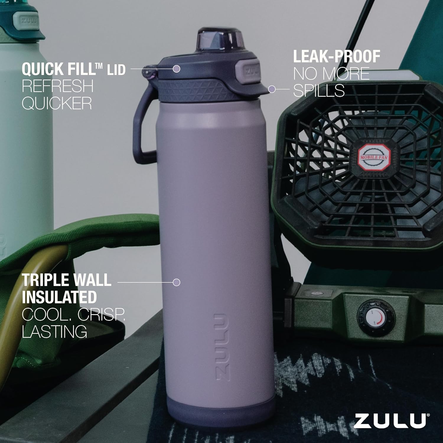 ZULU Powerfill Pro 32oz Stainless Steel Water Bottle with Quick Fill Lid, Triple Walled Vacuum Insulated Metal, Leak Proof Locking Lid, Sip and Chug, Reusable BPA Free, Amethyst - Roamly