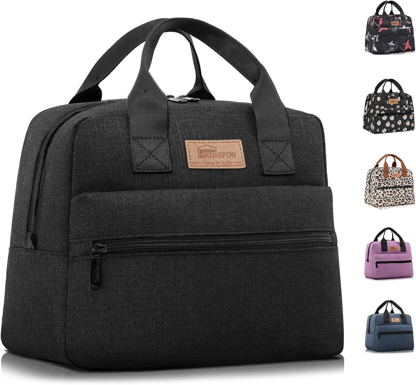 HOMESPON Insulated Lunch Bag for Women Men Lunch Box Cooler Lunch Tote for Work Picnic (Black)