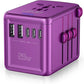 Universal Travel Adapter Offers 5.8A 3X 3.0A USB-C Ports, 2X 2.4A USB-A Ports and Multi AC Outlet, All-in-One International Power Plug Adapter Worldwide Travel Charger for EU USA UK AUS (Purple)