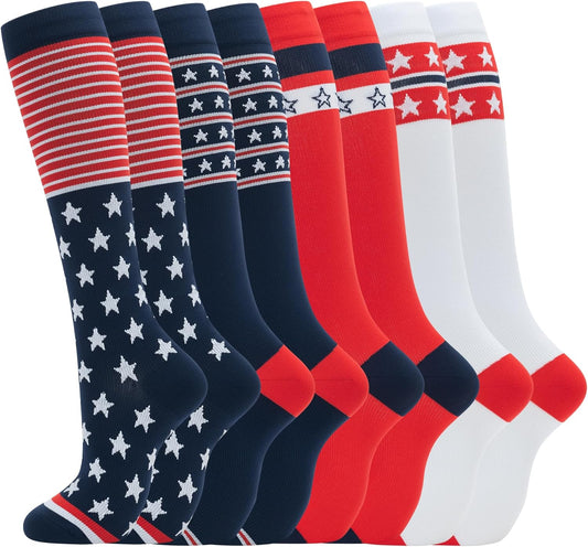 Compression Socks for Women Men Circulation Knee High 8 Pairs for Nurses, Running, Travel, Athletic