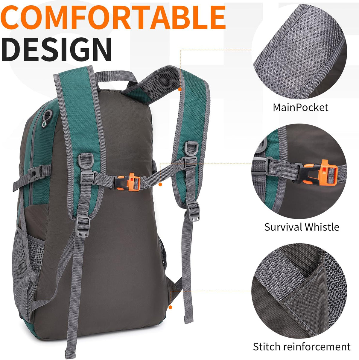 40L Hiking Backpack Lightweight Daypack Waterproof Travel Camping Backpack for Men Women Sport Packable - Roamly
