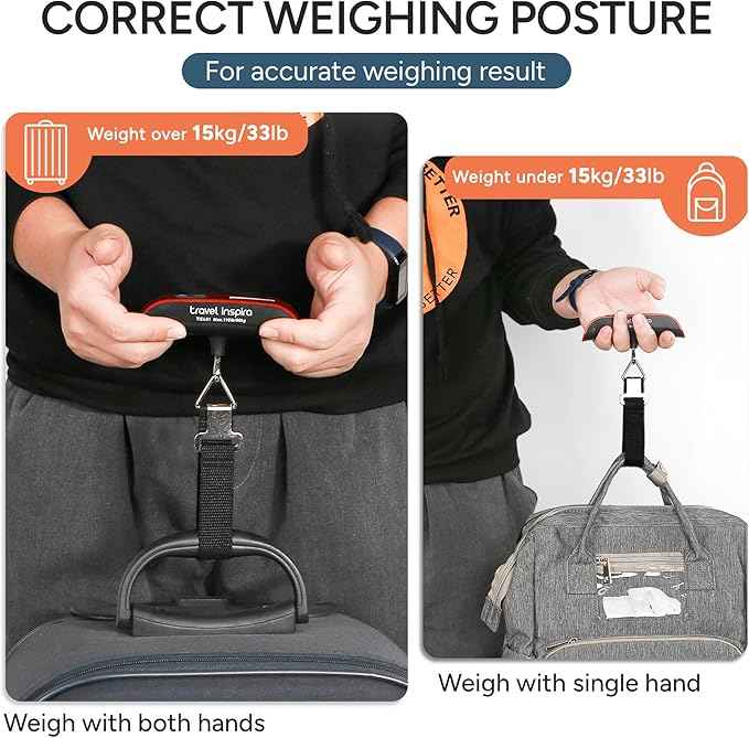 travel inspira Luggage Scale, Portable Digital Hanging Baggage Scale for Travel, Suitcase Weight Scale with Rubber Paint, 110 Pounds, Battery Included