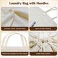 Canvas Laundry Bags with Handles & Square Base13.8"x 13.8", Large Heavy Duty Laundry Basket Hamper Liner, College Dorm Washable Drawstring Cotton Dirty Clothes Bag (Natural,2 Pack)