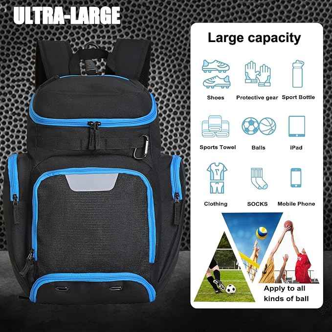 LARIPOP Basketball Backpack Bag with Ball Compartment Ventilated Shoe Compartment for Men Youth Soccer Volleyball Training