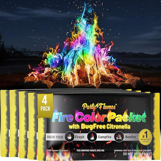 Fire Color Changing Packets Fire Pit with Citronella (4 Pack) - Perfect for Any Campfire, Bonfire & Outdoor Fireplaces - Perfect Magic Cosmic Mystical Campfire Accessories