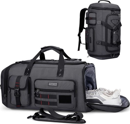 WITZMAN Travel Duffel Bags for Men Large Carry On Weekender Overnight Bag 3 in 1 Backpack with Shoe Compartment （B693 Silvery Grey) - Roamly