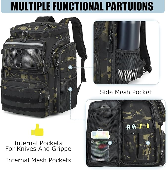 HAMBOLY Fishing Backpack with Rod Holders, 40L Tackle Box Backpack for Fishing Gear, Waterproof Fishing Bag for Men