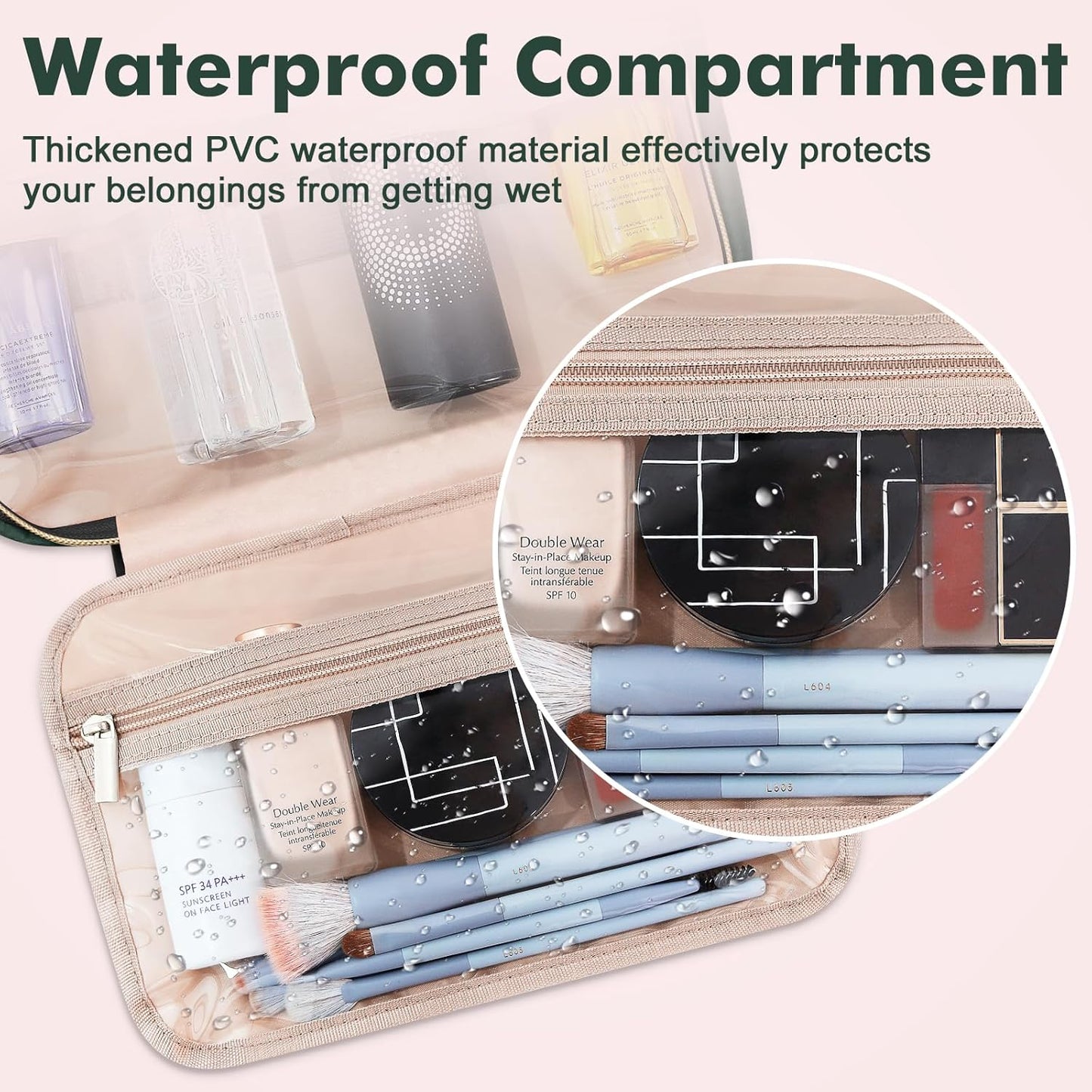Wedama Toiletry Bag for Women, Medium Cosmetic Travel Bag, Hanging Toiletry Bag for Bathroom, Thickened PVC Waterproof Makeup Bag, Toiletries Bag for Travel Business Trips and Camping, Dark Green - Roamly