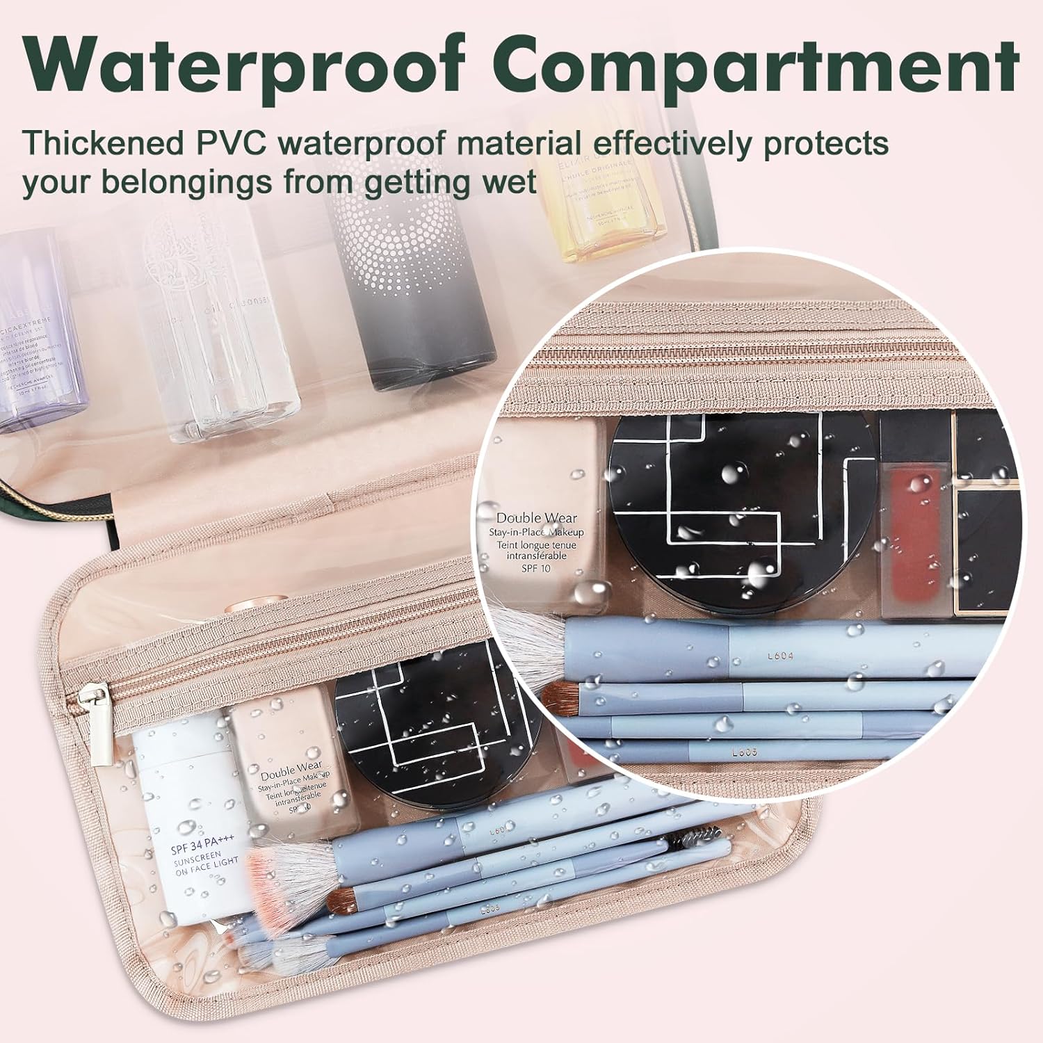 Wedama Toiletry Bag for Women, Medium Cosmetic Travel Bag, Hanging Toiletry Bag for Bathroom, Thickened PVC Waterproof Makeup Bag, Toiletries Bag for Travel Business Trips and Camping, Dark Green - Roamly