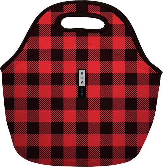 Sok It LunchTote Zippered Bag Insulated Neoprene Caddy (Buffalo Check, Large 4.5 Quart Lunch Tote)