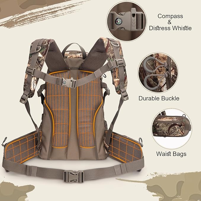 Hunting Backpack, Camo Hunting Backpacks & duffle Bags, Water-resistant Long-Lasting Large Capacity Bow Backpack Hunting Pack For Hunting Gear Accessories (Stealth Reed Camo)