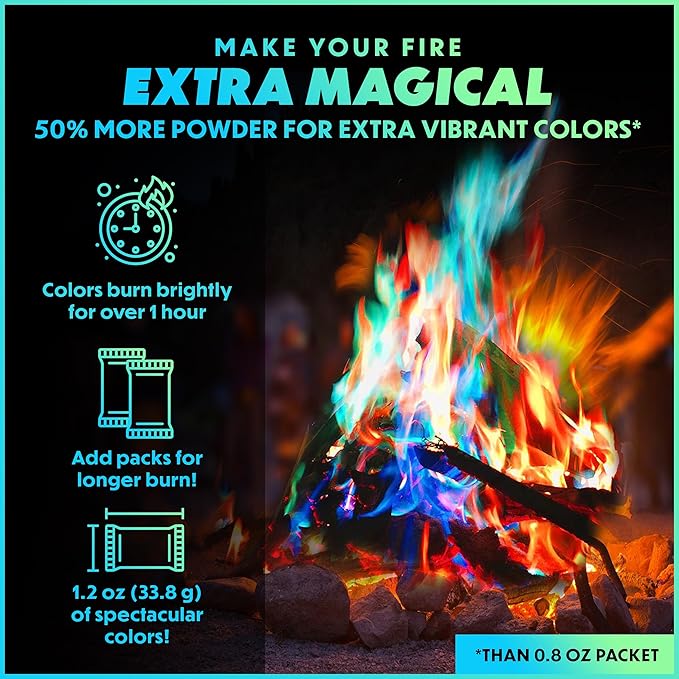Magical Flames Fire Color Packets (Ultimate 25 Pack), Vibrant Multi-Color Fire for Fire Pits, Campfires, Bonfires & Fireplaces - Camping Essentials & Outdoor Party Accessories