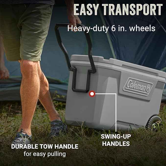 Coleman Classic Series Insulated Portable Rolling Cooler with Wheels, Leak-Resistant Outdoor Hard Cooler Keeps Ice up to 5 Days, 62-Quart