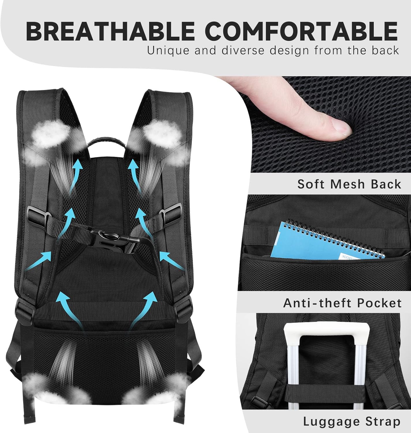 18.4 Inch Extra Large Travel Backpack, TSA Laptop Backpack with USB Port, 55L Water Resistant Carry on College School Computer Backpack Men Women, Grey - Roamly