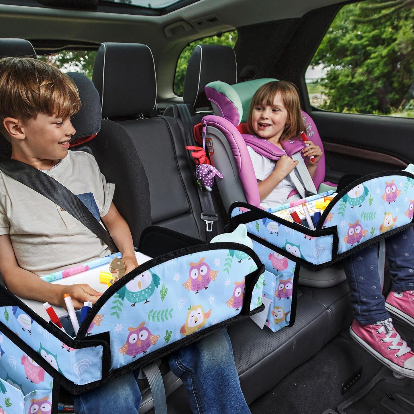 Kids Travel Tray, Travel Tray for Kids Car Seat, Toddler Car Seat Lap Tray, Carseat Tray for Kids Travel, Carseat Table Tray for Kids Travel Activities (Blue)
