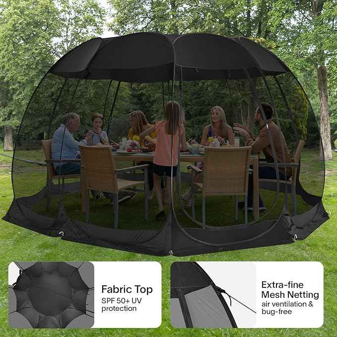 Alvantor Pop Up Screen House Gazebo with Mosquito Netting, Instant UV Resistant Sun Shelter for Patio & Backyard, Portable Canopy Tent for 2-10 Person