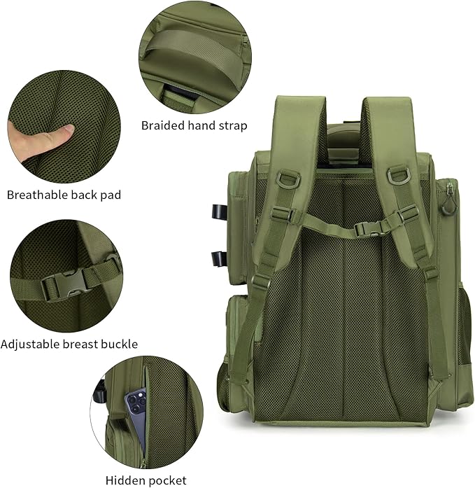 WANOON 42L Fishing Backpack with Rod Holders. Large Ttackle Bag Strong Materials