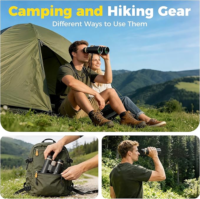 12x42 UHD Binoculars for Adults High Powered Waterproof Large View with Clear Vision & Compact Binocular Essentials for Hunting Camping Cruise Travel Bird Watching Sports