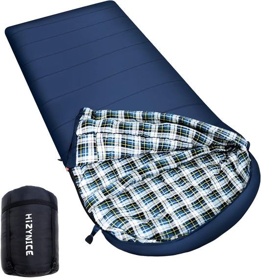 0 Degree Sleeping Bag 100% Cotton Flannel XXL for Adults Big and Tall Cold Weather Winter Zero Degree Camping,Free Compression Sack