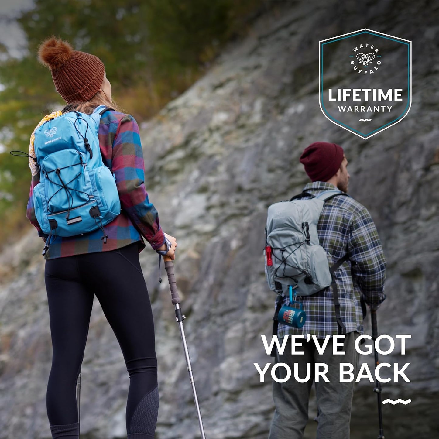 Water Buffalo Hydration Backpack - Sherpa 22L Hiking Backpack with Water Bladder - Water Backpack for Hiking with Waterproof Zippers, Phone & Pole Holders - Roamly