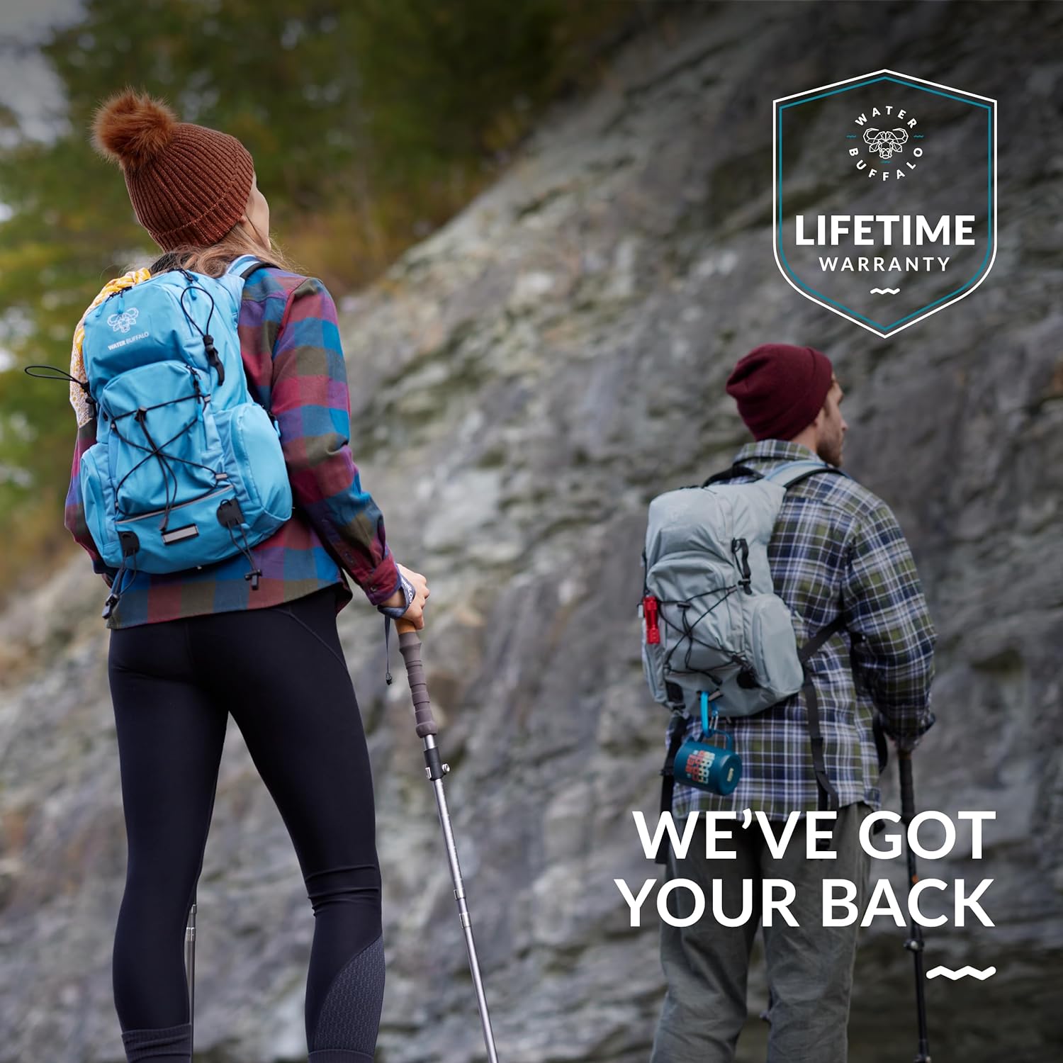 Water Buffalo Hydration Backpack - Sherpa 22L Hiking Backpack with Water Bladder - Water Backpack for Hiking with Waterproof Zippers, Phone & Pole Holders - Roamly