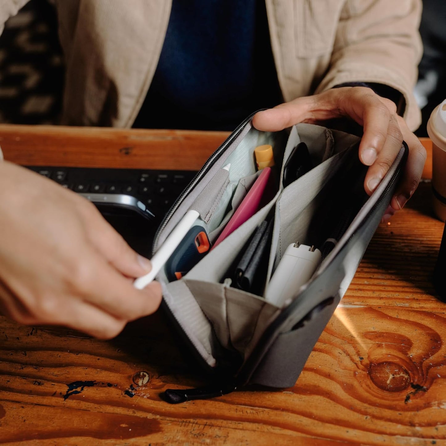 Peak Design Small Tech Pouch, Coyote, Ocean Edition, Electronics Organizer for Travel or Everyday Carry, Origami-Style Storage, Cable Pass-Through, Weatherproof, Gear Carry Bag for Men and Women